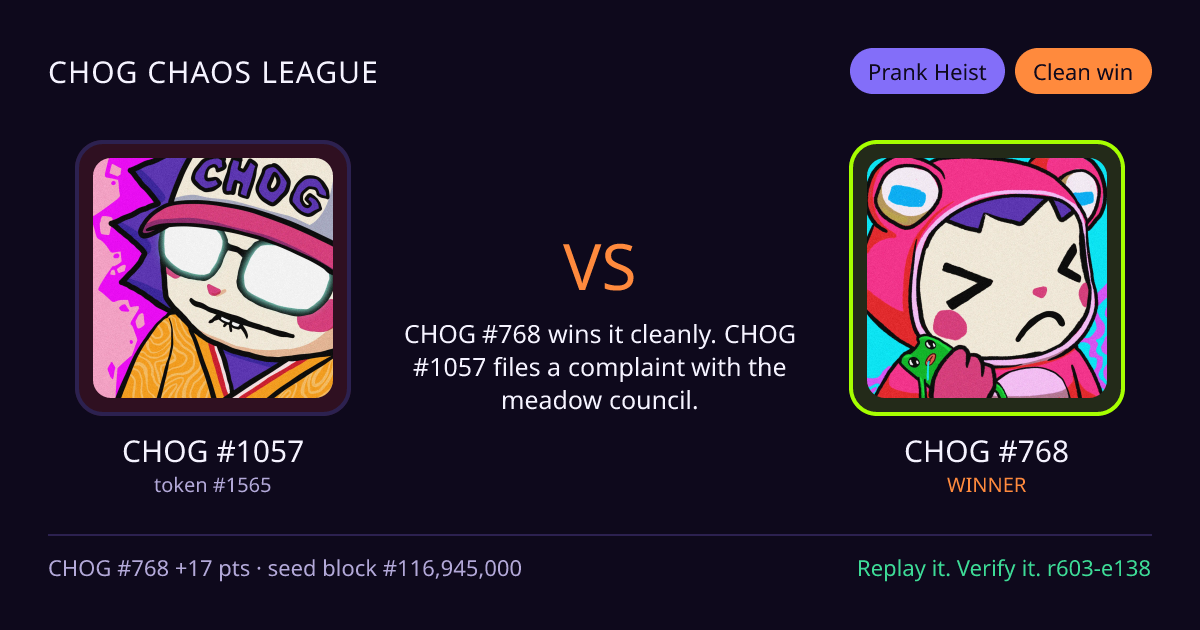 Highlight card: CHOG #1057 versus CHOG #768
