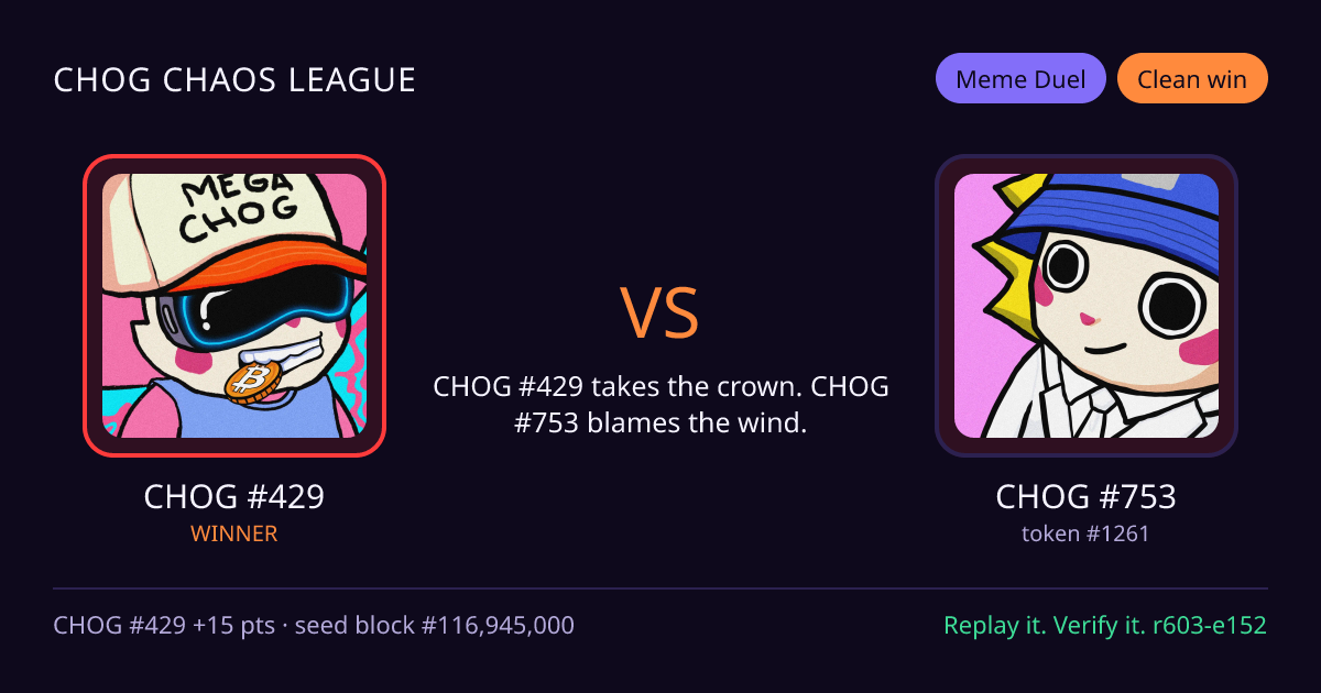 Highlight card: CHOG #429 versus CHOG #753