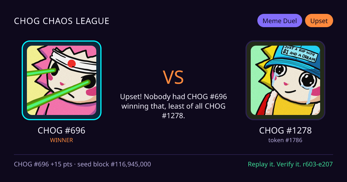 Highlight card: CHOG #696 versus CHOG #1278