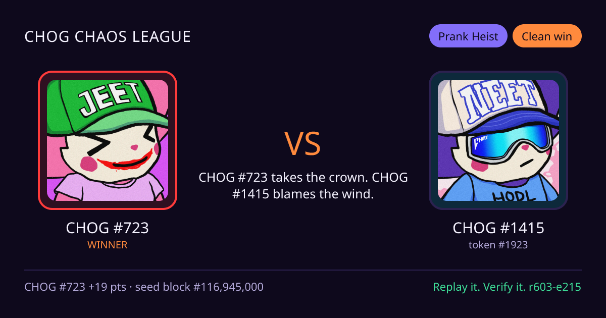 Highlight card: CHOG #723 versus CHOG #1415