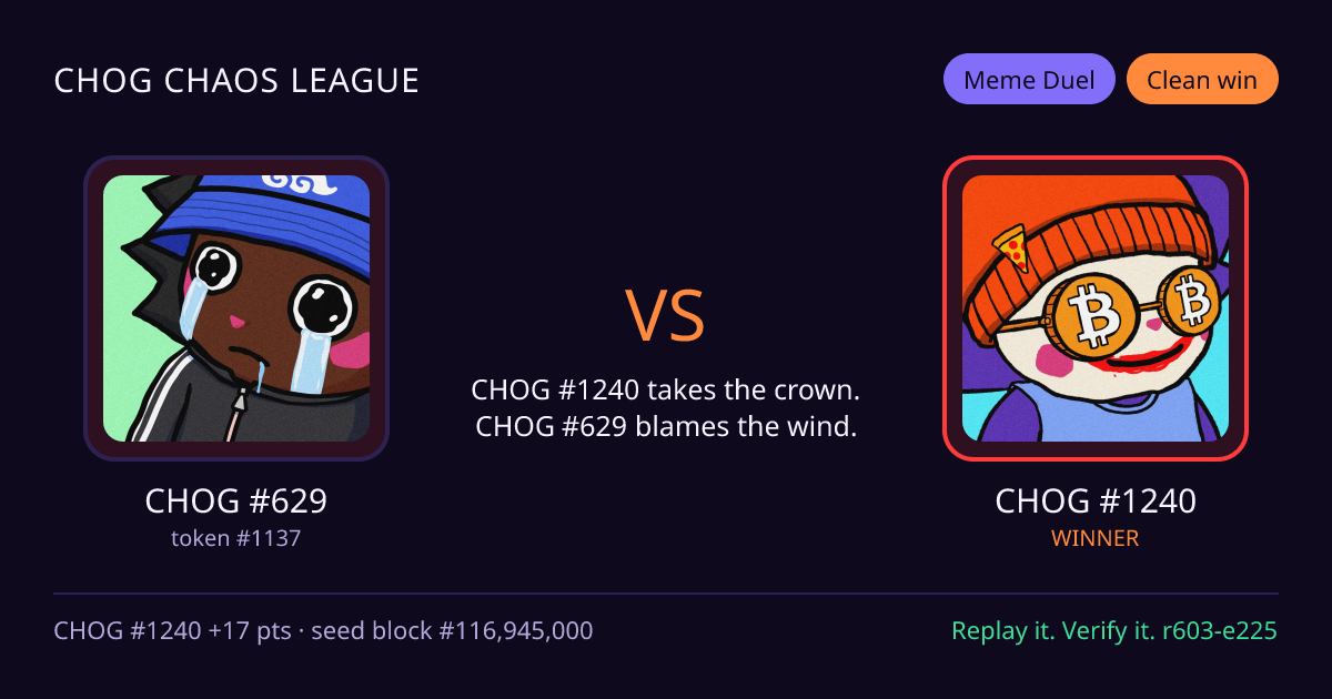 Highlight card: CHOG #629 versus CHOG #1240