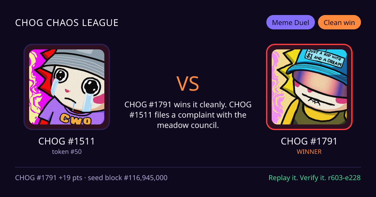 Highlight card: CHOG #1511 versus CHOG #1791
