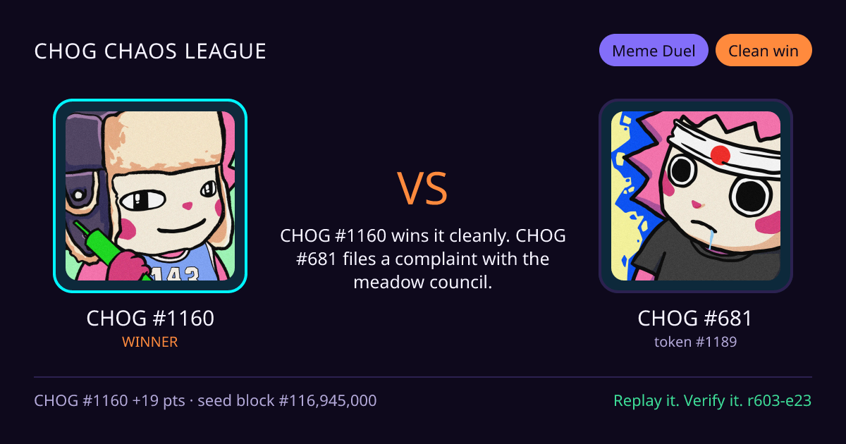 Highlight card: CHOG #1160 versus CHOG #681