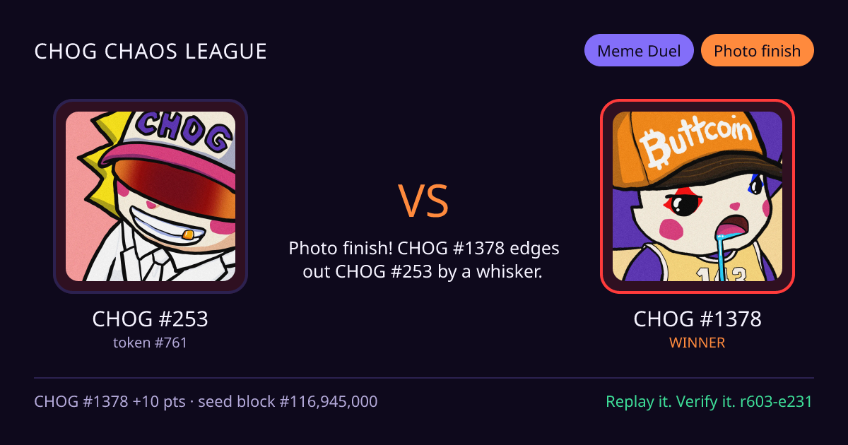 Highlight card: CHOG #253 versus CHOG #1378