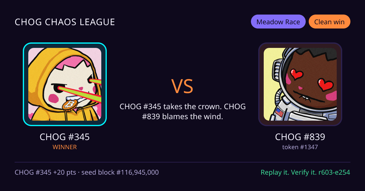 Highlight card: CHOG #345 versus CHOG #839