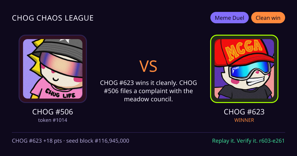 Highlight card: CHOG #506 versus CHOG #623