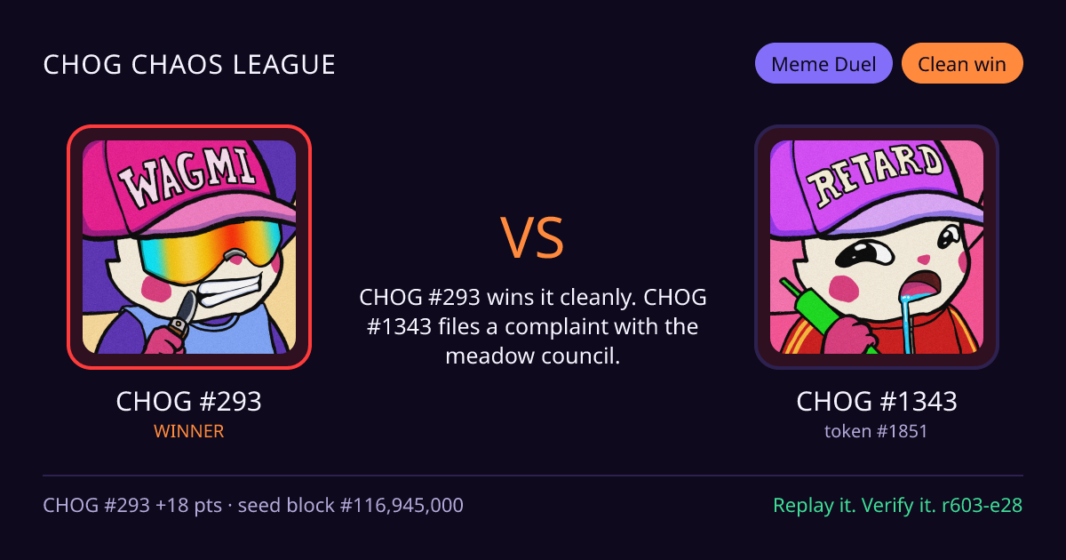 Highlight card: CHOG #293 versus CHOG #1343