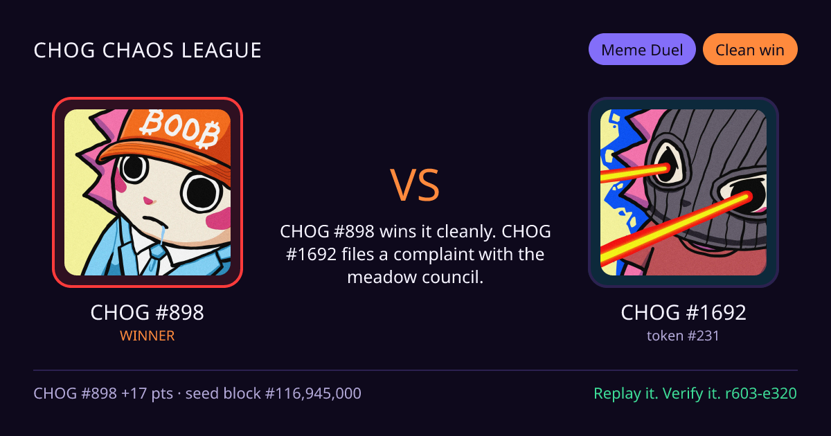 Highlight card: CHOG #898 versus CHOG #1692