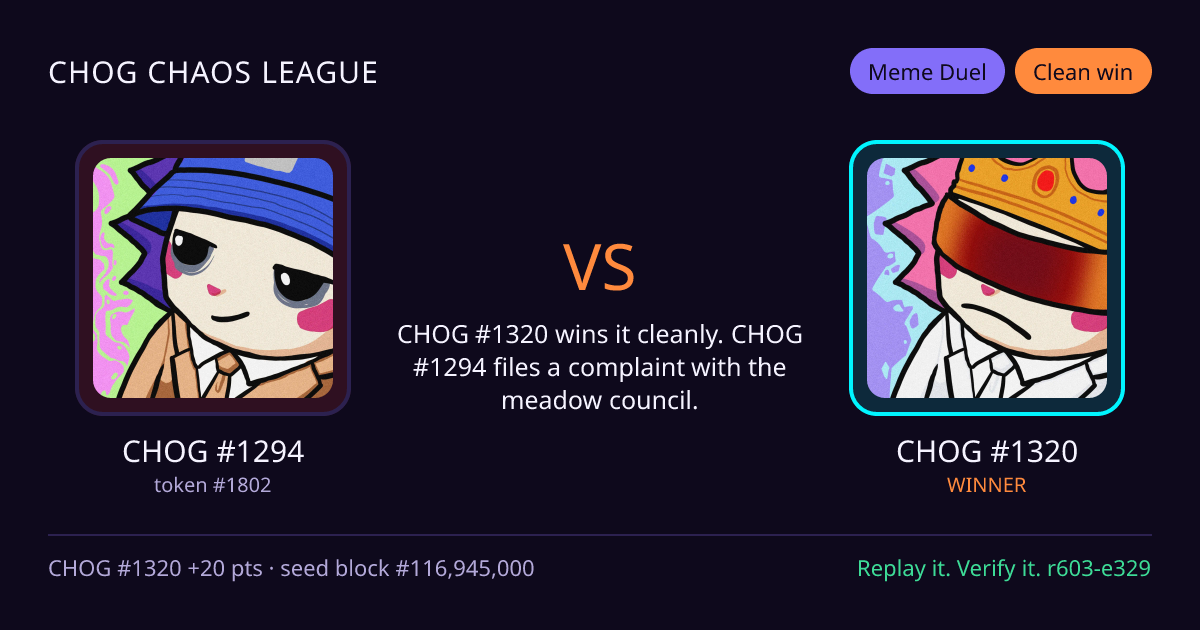 Highlight card: CHOG #1294 versus CHOG #1320