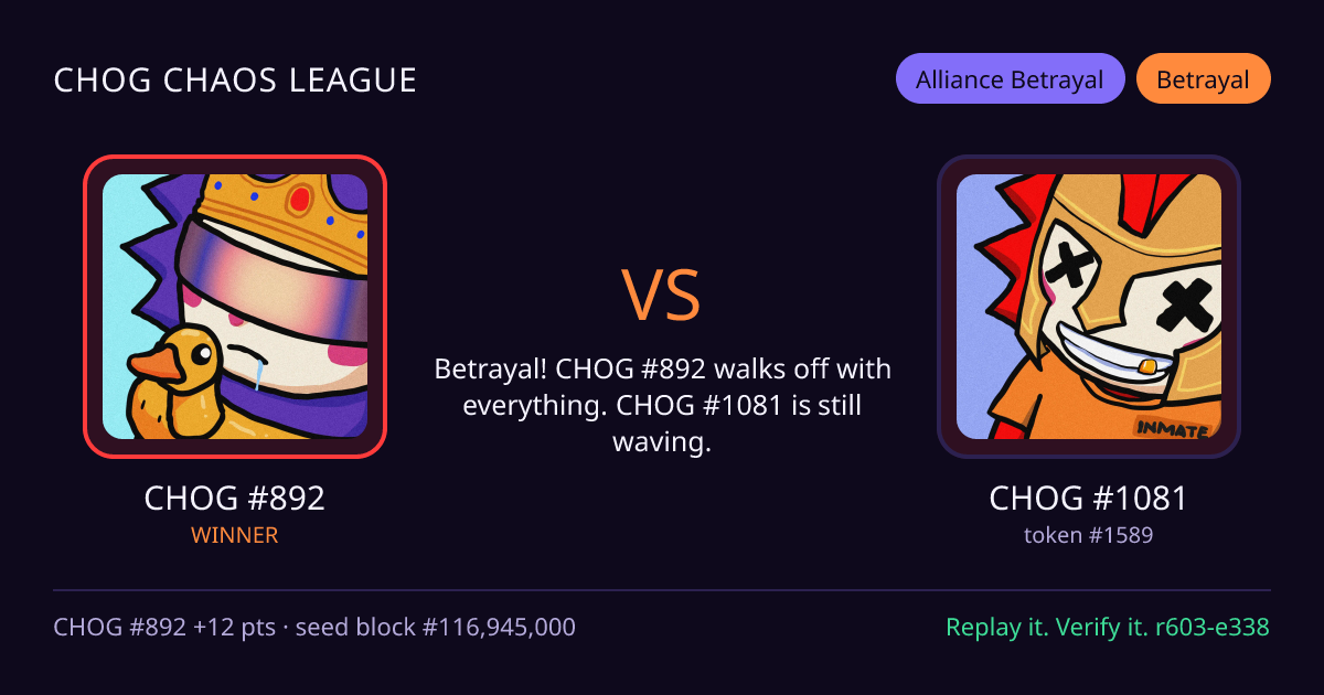 Highlight card: CHOG #892 versus CHOG #1081