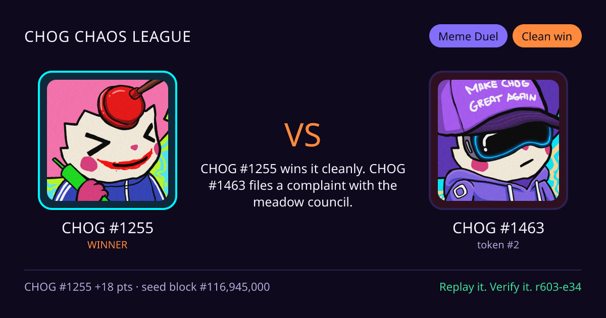 Highlight card: CHOG #1255 versus CHOG #1463