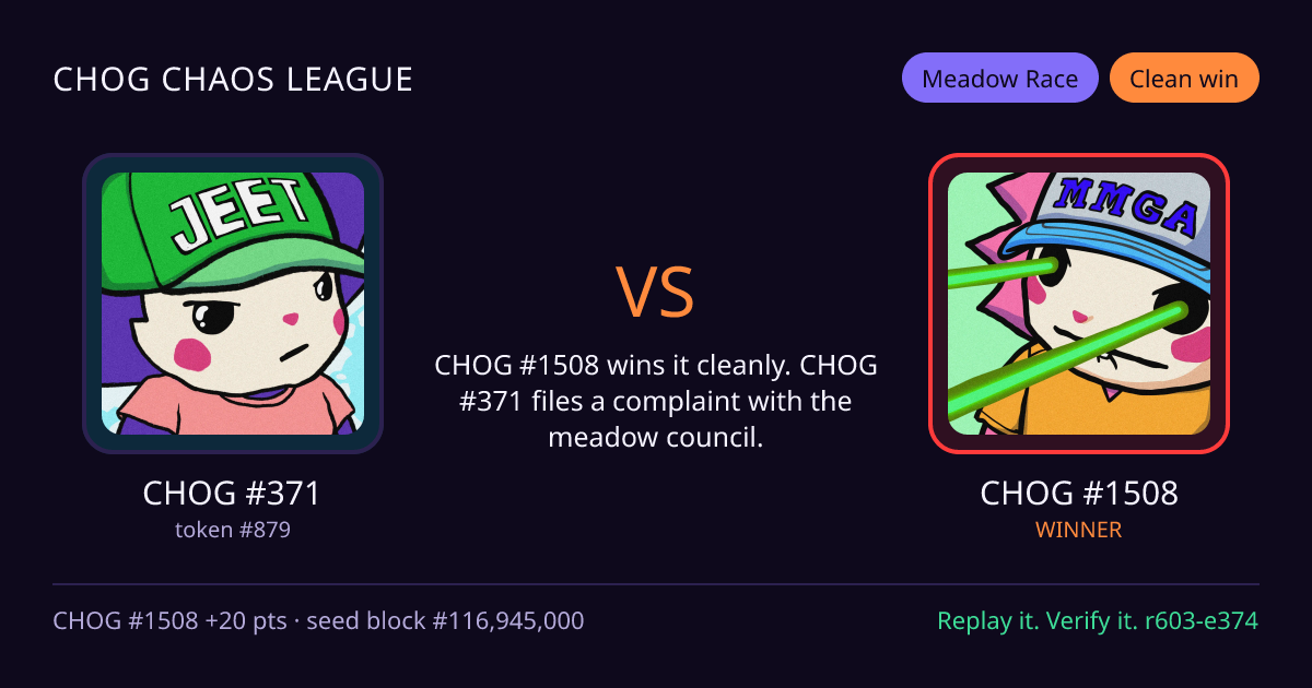 Highlight card: CHOG #371 versus CHOG #1508