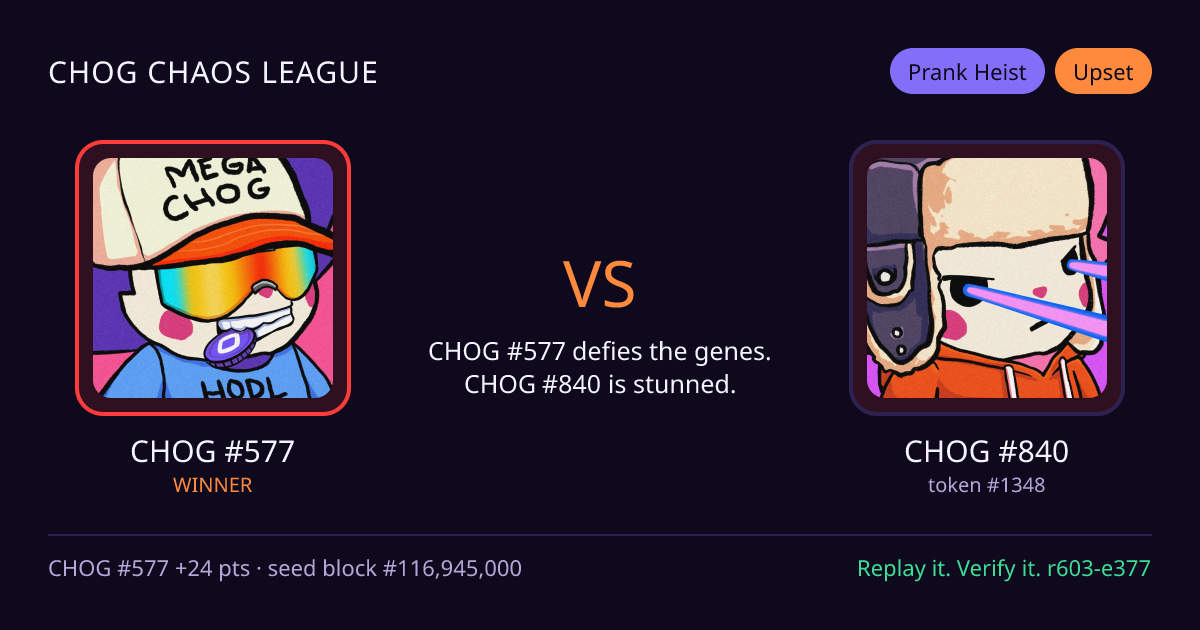 Highlight card: CHOG #577 versus CHOG #840