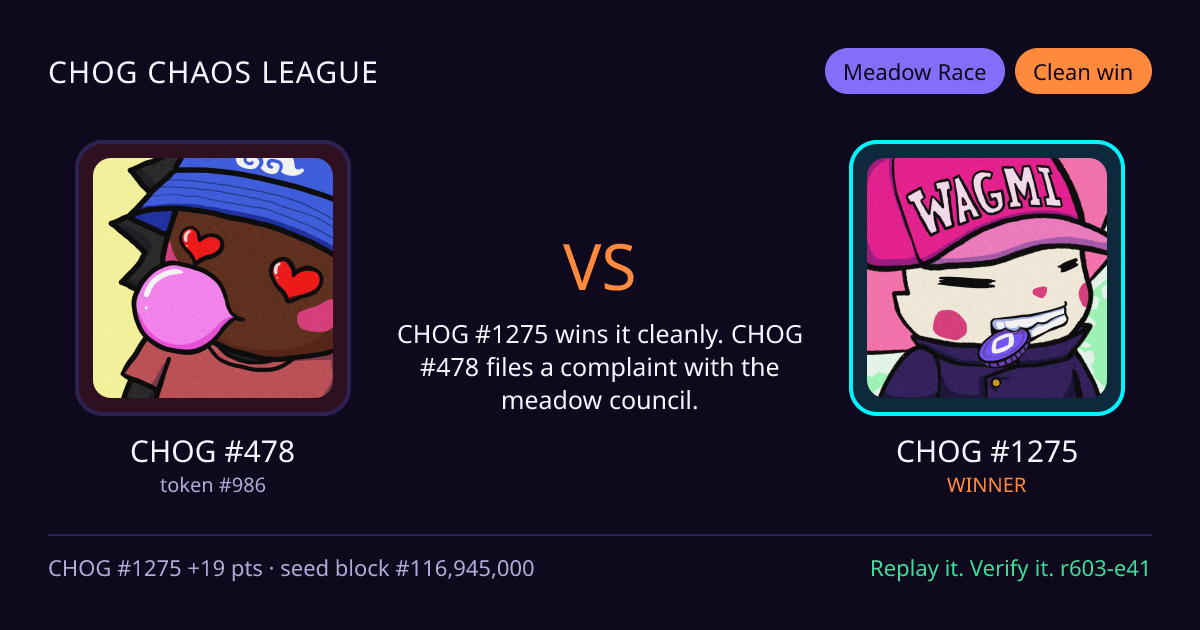 Highlight card: CHOG #478 versus CHOG #1275
