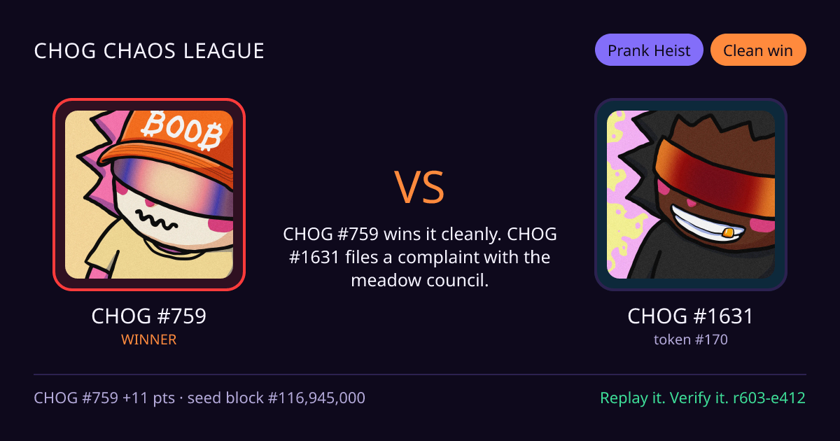 Highlight card: CHOG #759 versus CHOG #1631