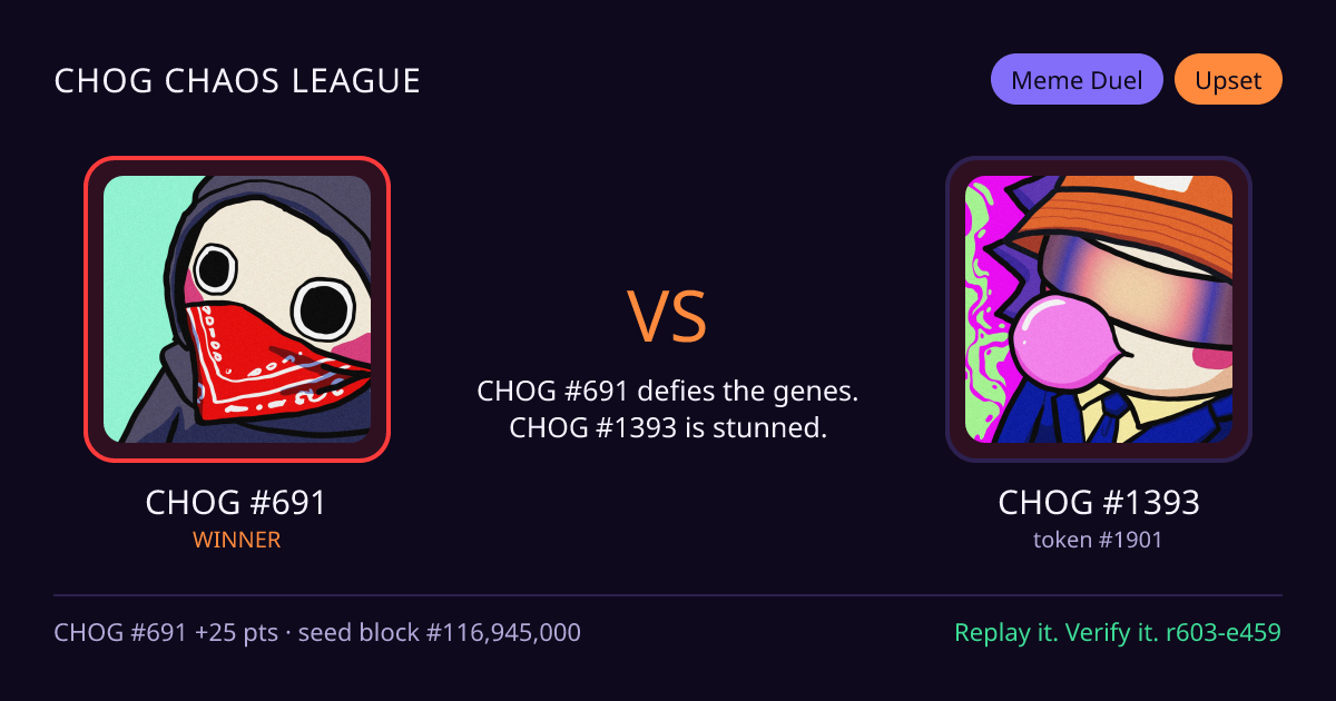 Highlight card: CHOG #691 versus CHOG #1393