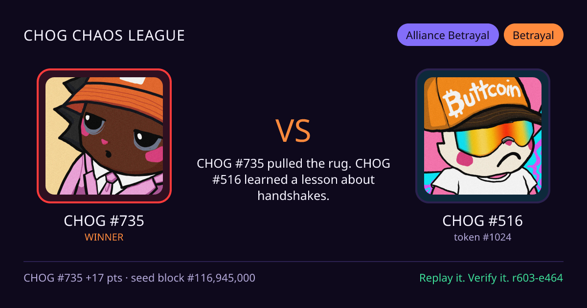 Highlight card: CHOG #735 versus CHOG #516
