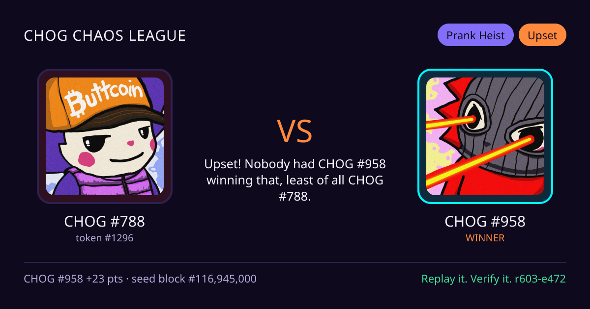 Highlight card: CHOG #788 versus CHOG #958