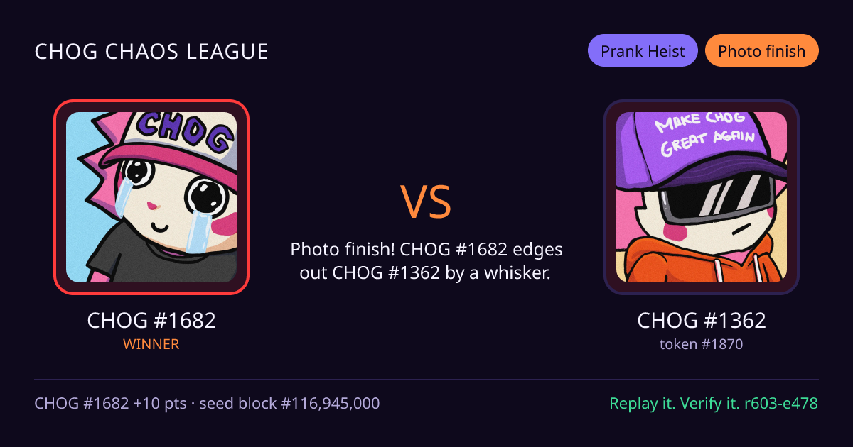 Highlight card: CHOG #1682 versus CHOG #1362
