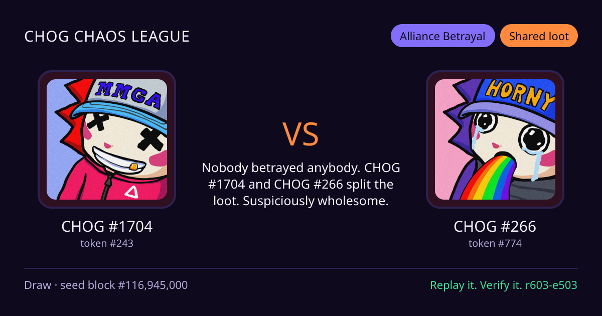 Highlight card: CHOG #1704 versus CHOG #266