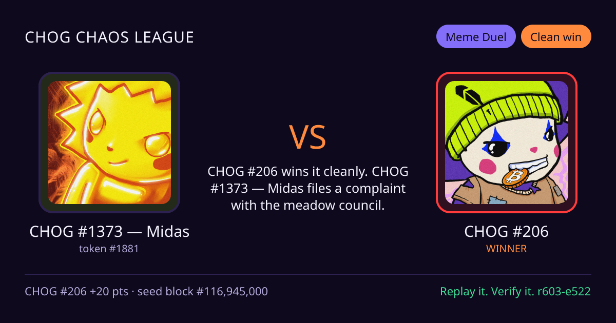 Highlight card: CHOG #1373 — Midas versus CHOG #206