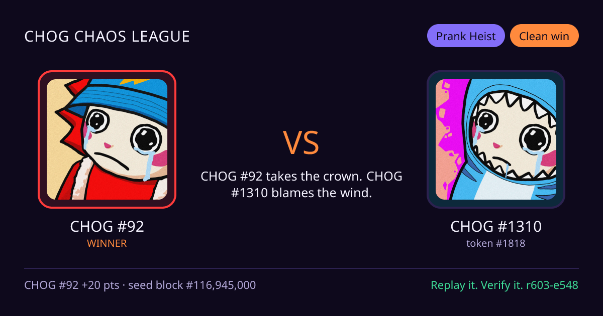 Highlight card: CHOG #92 versus CHOG #1310