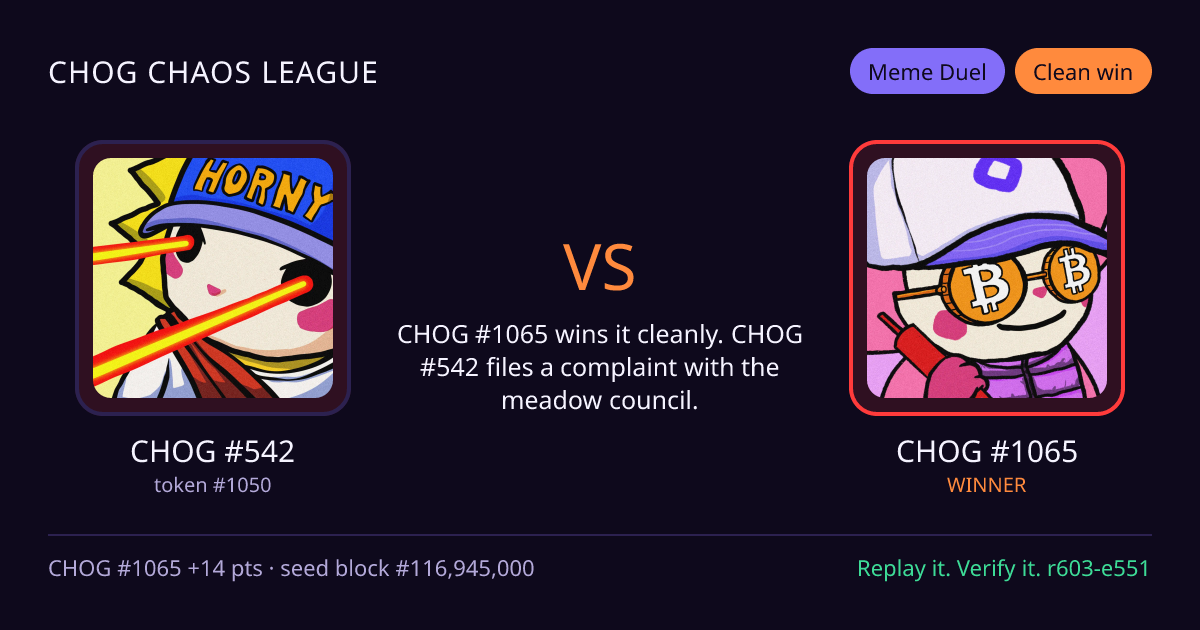 Highlight card: CHOG #542 versus CHOG #1065
