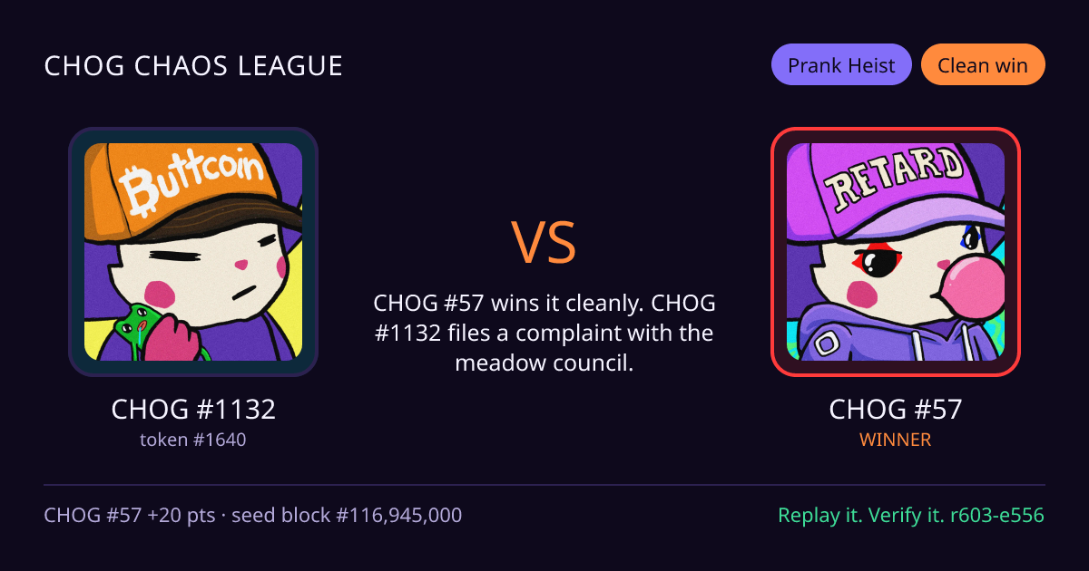 Highlight card: CHOG #1132 versus CHOG #57