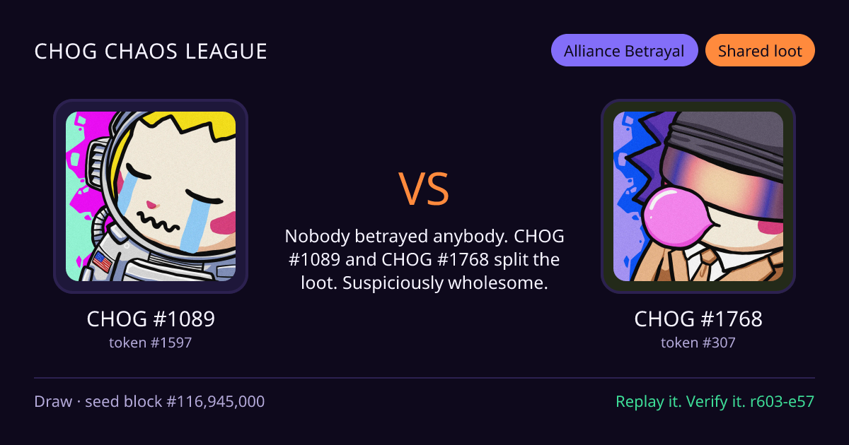Highlight card: CHOG #1089 versus CHOG #1768
