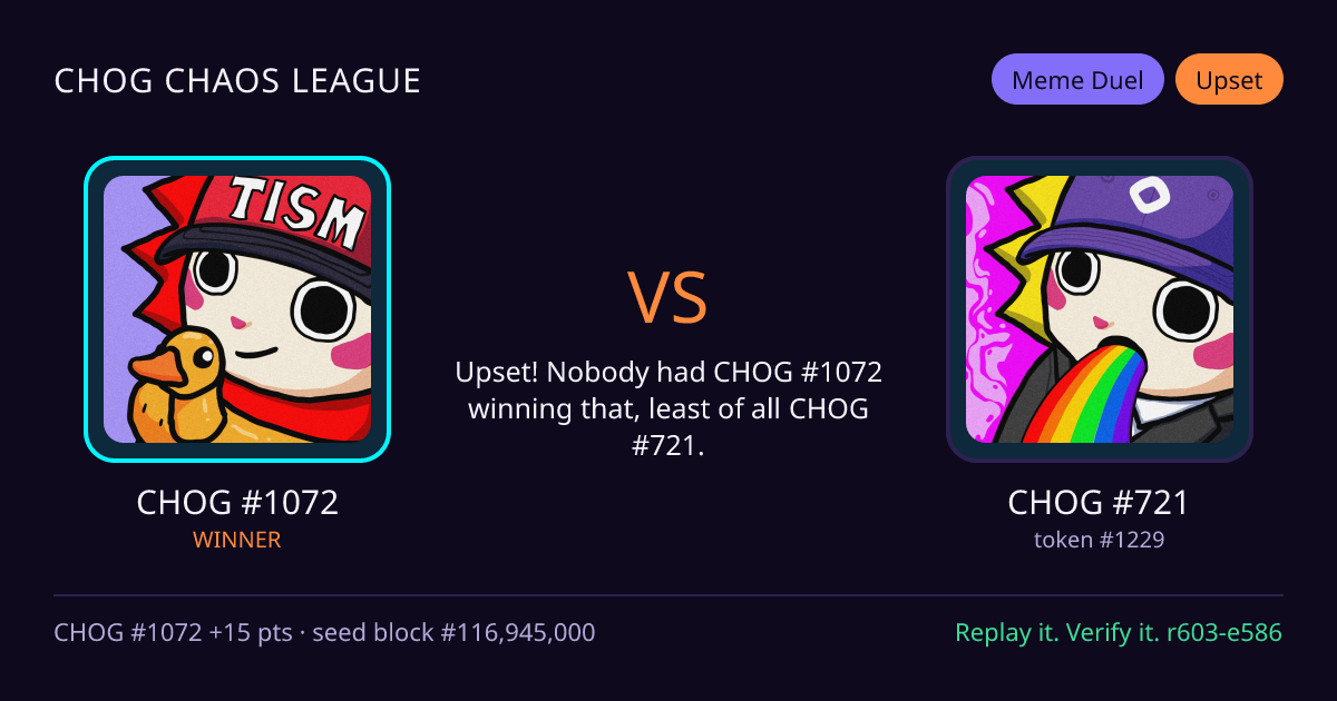 Highlight card: CHOG #1072 versus CHOG #721