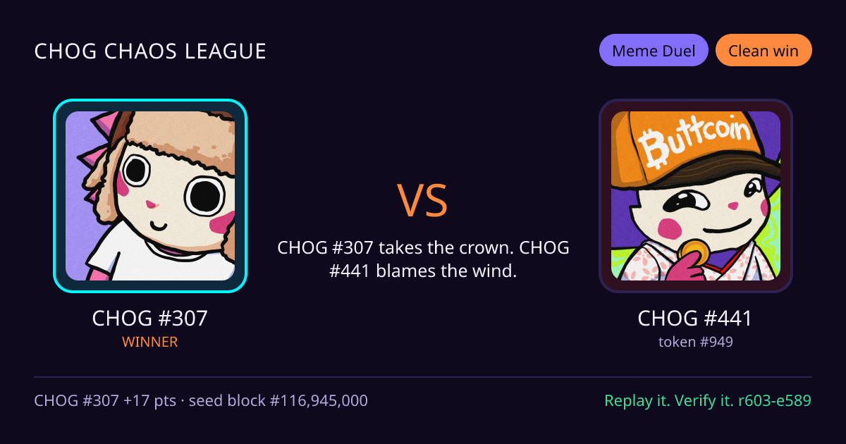 Highlight card: CHOG #307 versus CHOG #441
