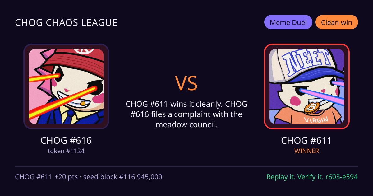 Highlight card: CHOG #616 versus CHOG #611
