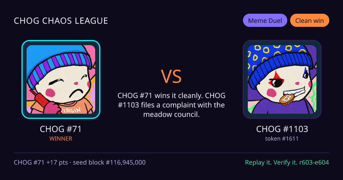 Highlight card: CHOG #71 versus CHOG #1103