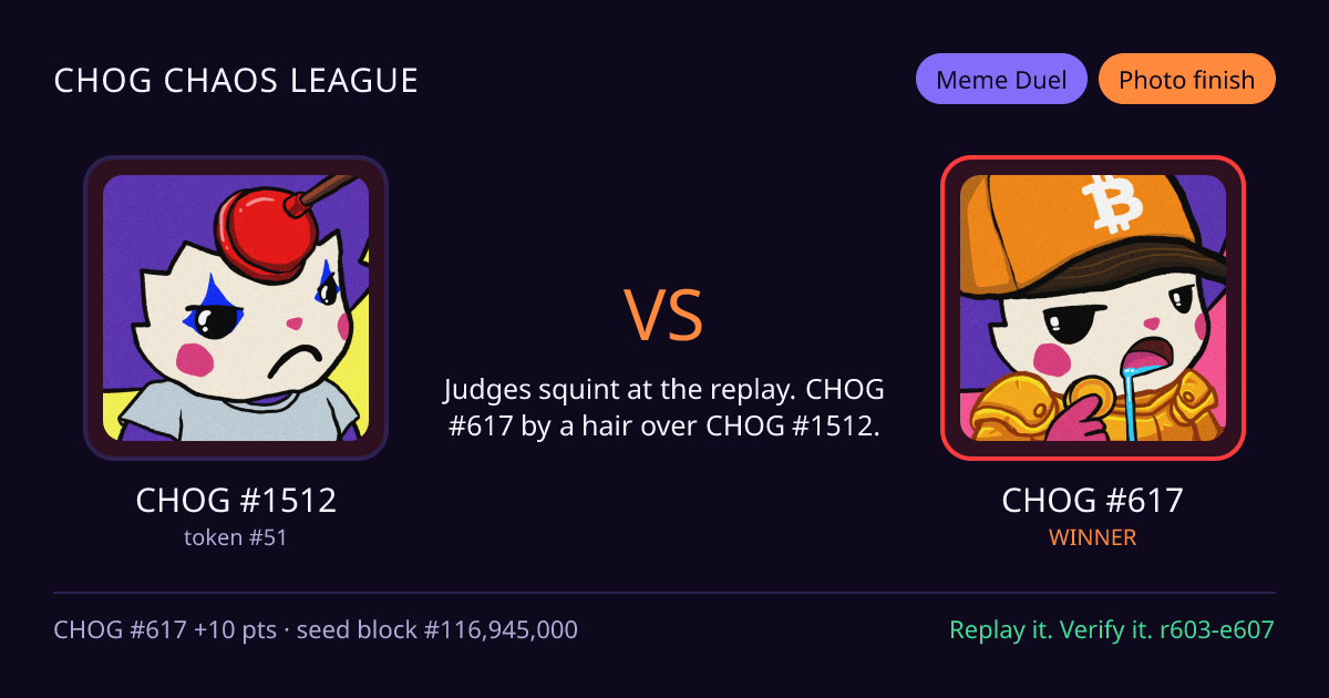 Highlight card: CHOG #1512 versus CHOG #617