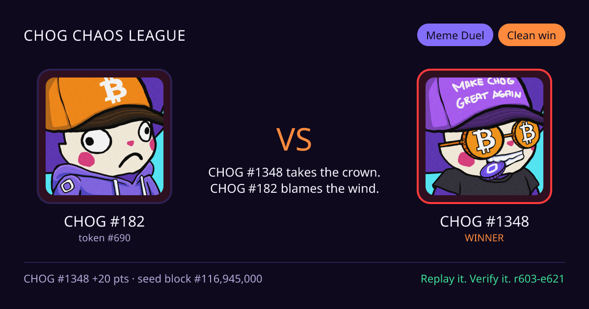 Highlight card: CHOG #182 versus CHOG #1348