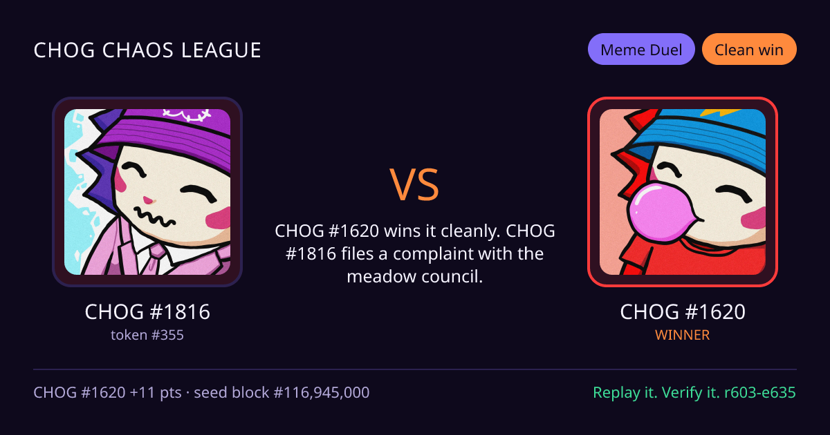 Highlight card: CHOG #1816 versus CHOG #1620