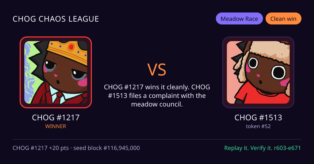 Highlight card: CHOG #1217 versus CHOG #1513