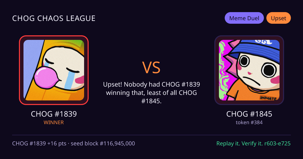 Highlight card: CHOG #1839 versus CHOG #1845