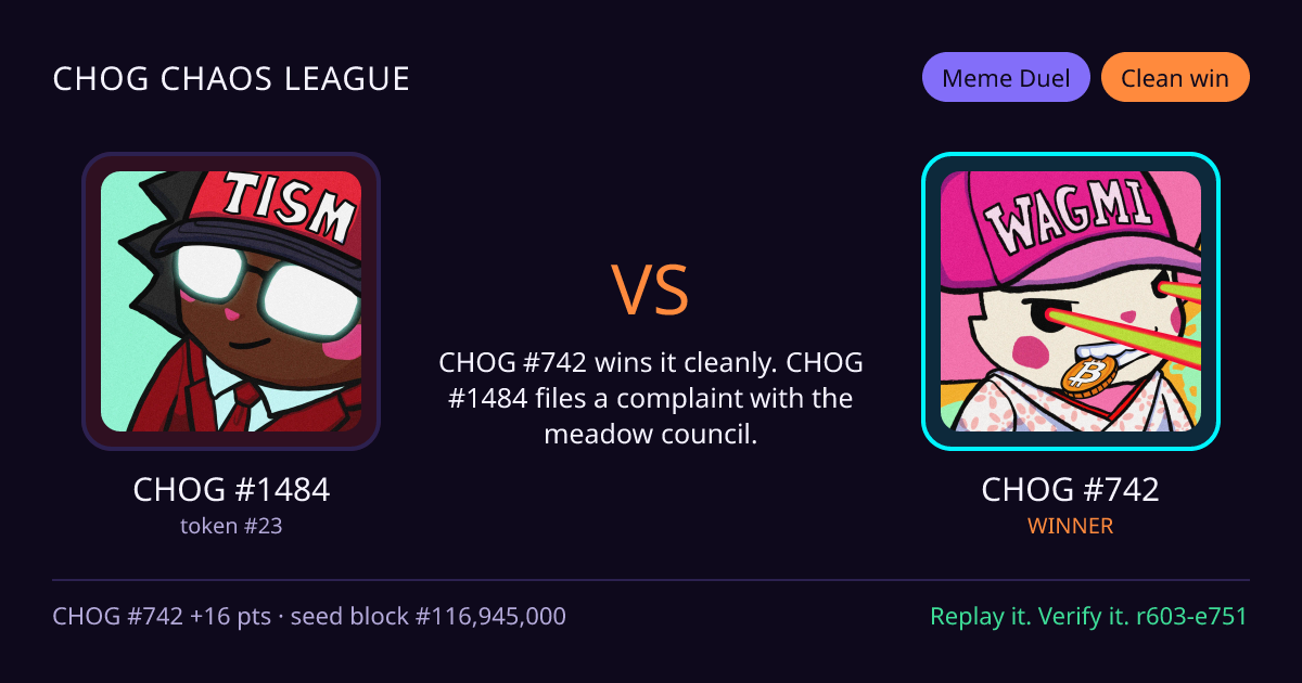 Highlight card: CHOG #1484 versus CHOG #742