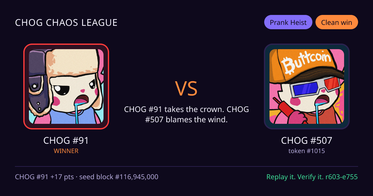 Highlight card: CHOG #91 versus CHOG #507