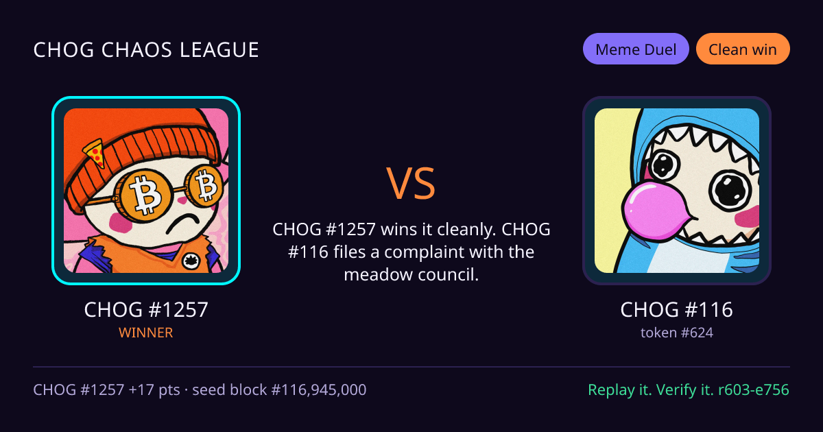 Highlight card: CHOG #1257 versus CHOG #116