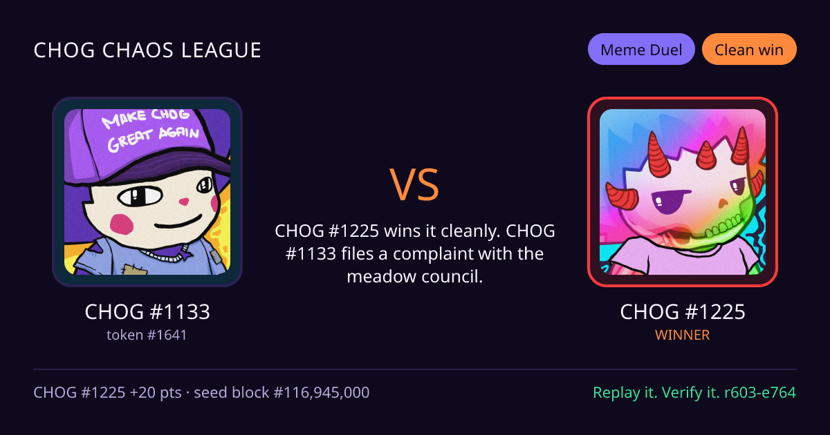 Highlight card: CHOG #1133 versus CHOG #1225