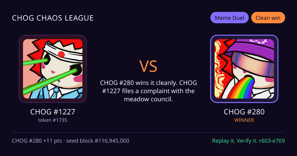 Highlight card: CHOG #1227 versus CHOG #280