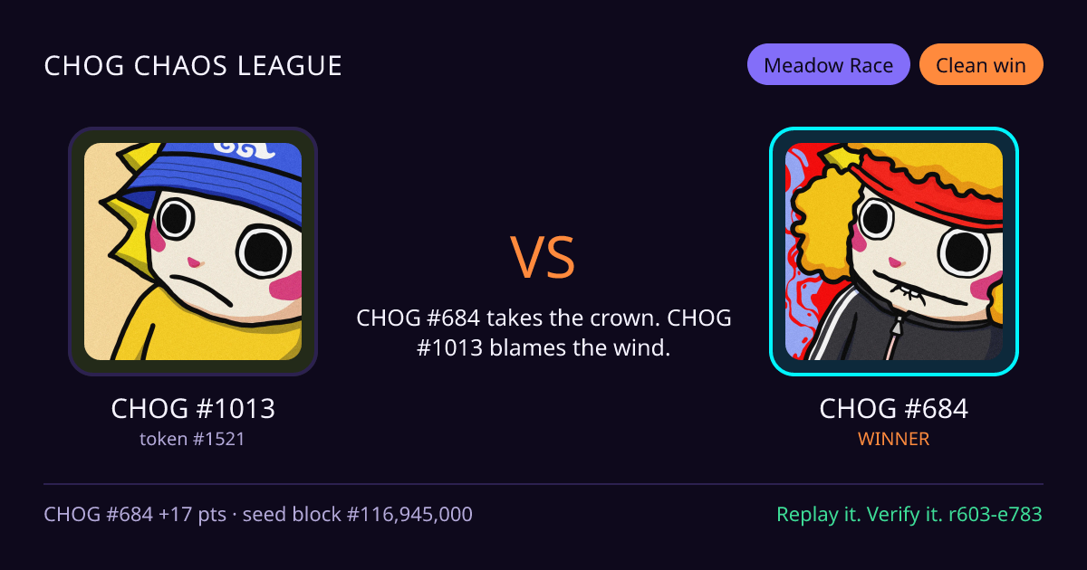 Highlight card: CHOG #1013 versus CHOG #684