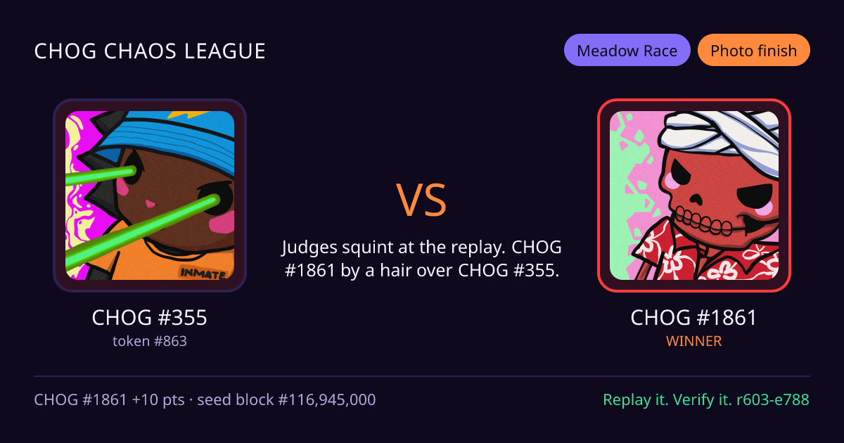 Highlight card: CHOG #355 versus CHOG #1861