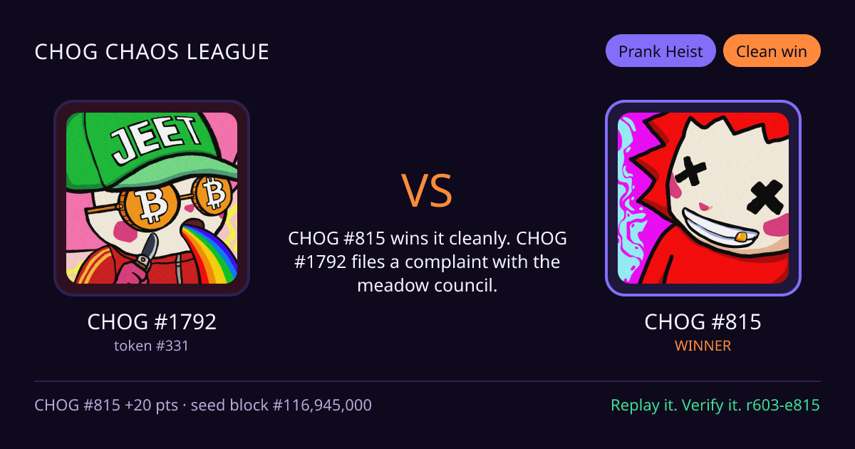 Highlight card: CHOG #1792 versus CHOG #815