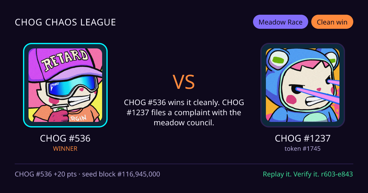 Highlight card: CHOG #536 versus CHOG #1237