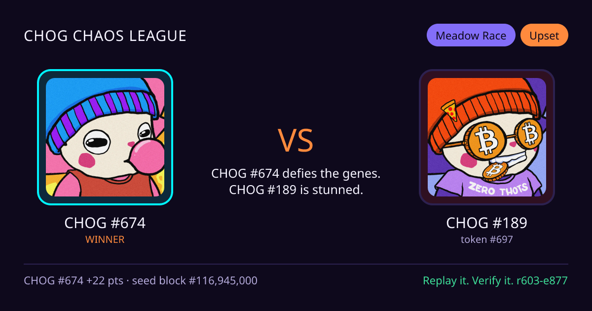 Highlight card: CHOG #674 versus CHOG #189