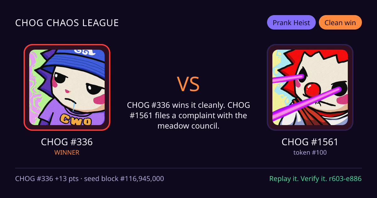 Highlight card: CHOG #336 versus CHOG #1561