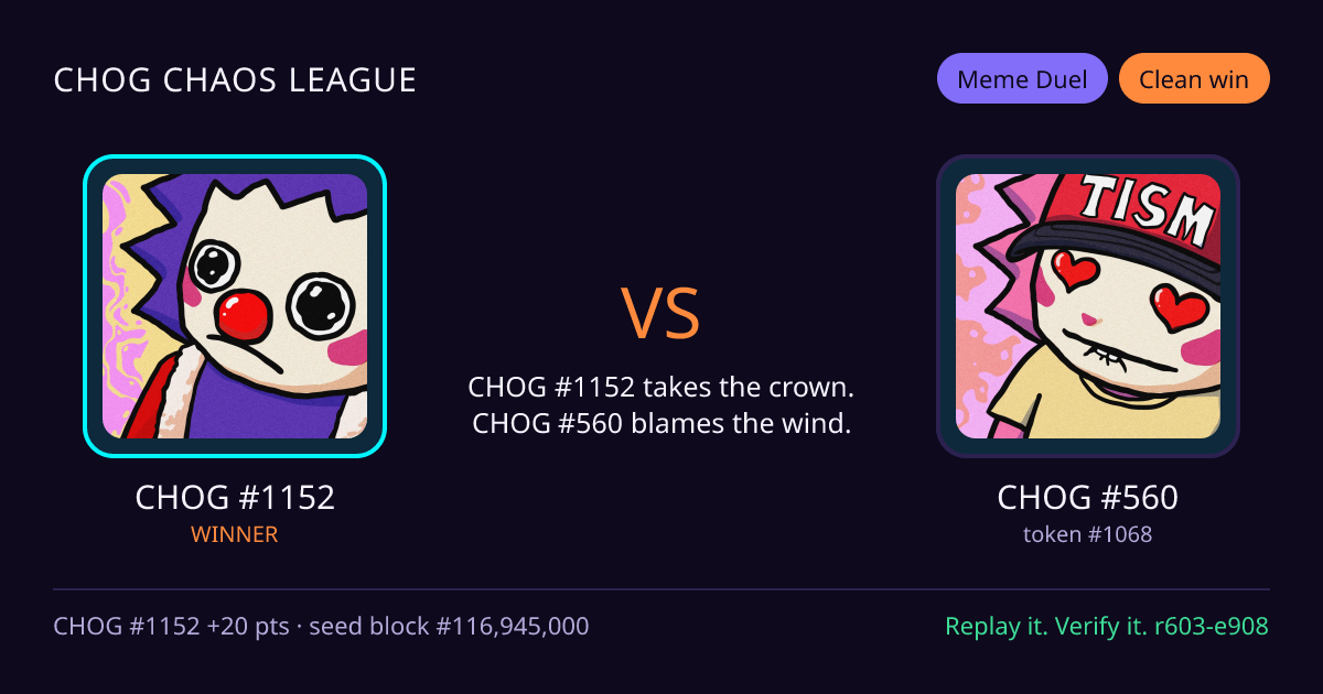 Highlight card: CHOG #1152 versus CHOG #560